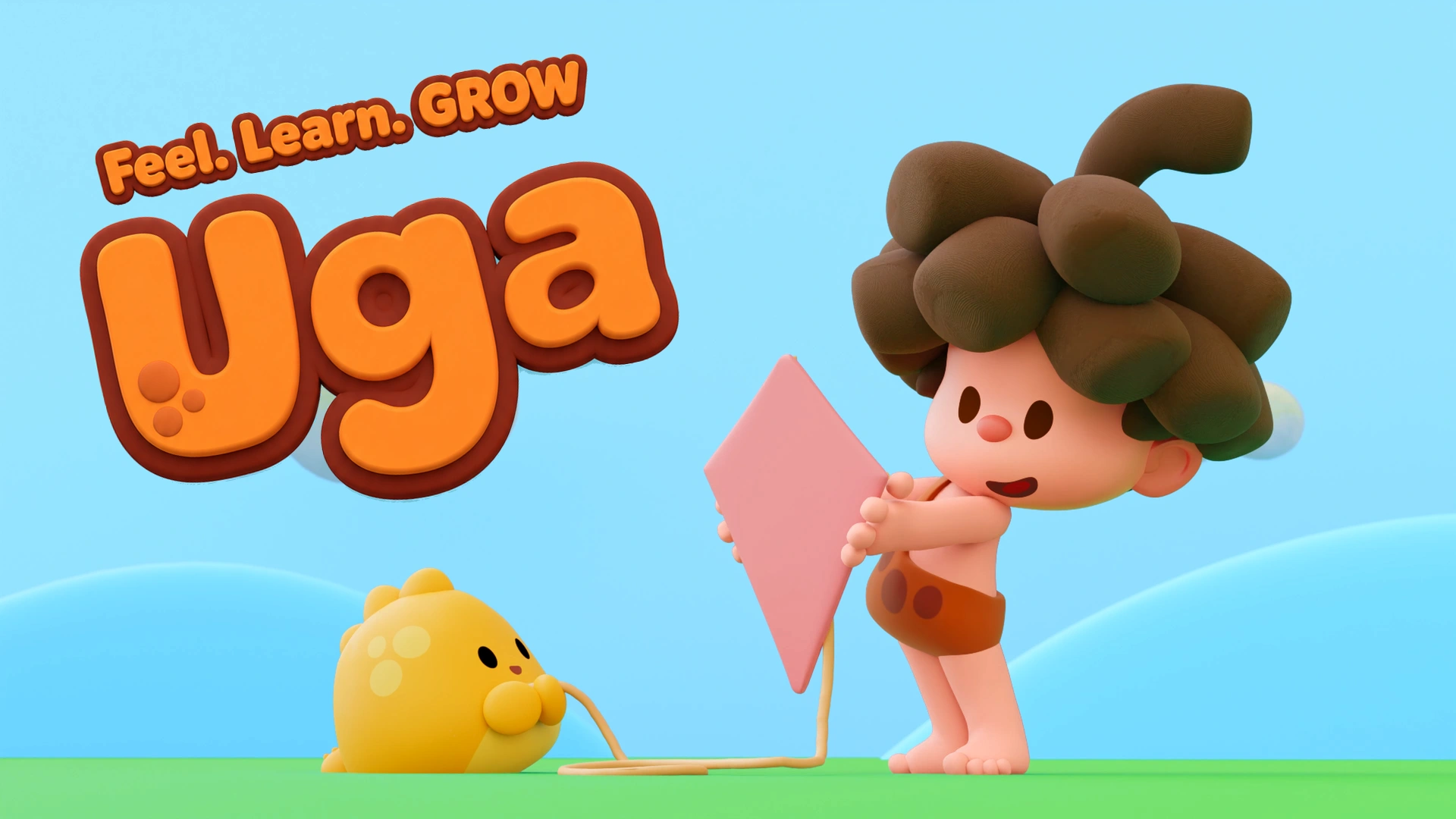 Uga and his friends flying a kite together